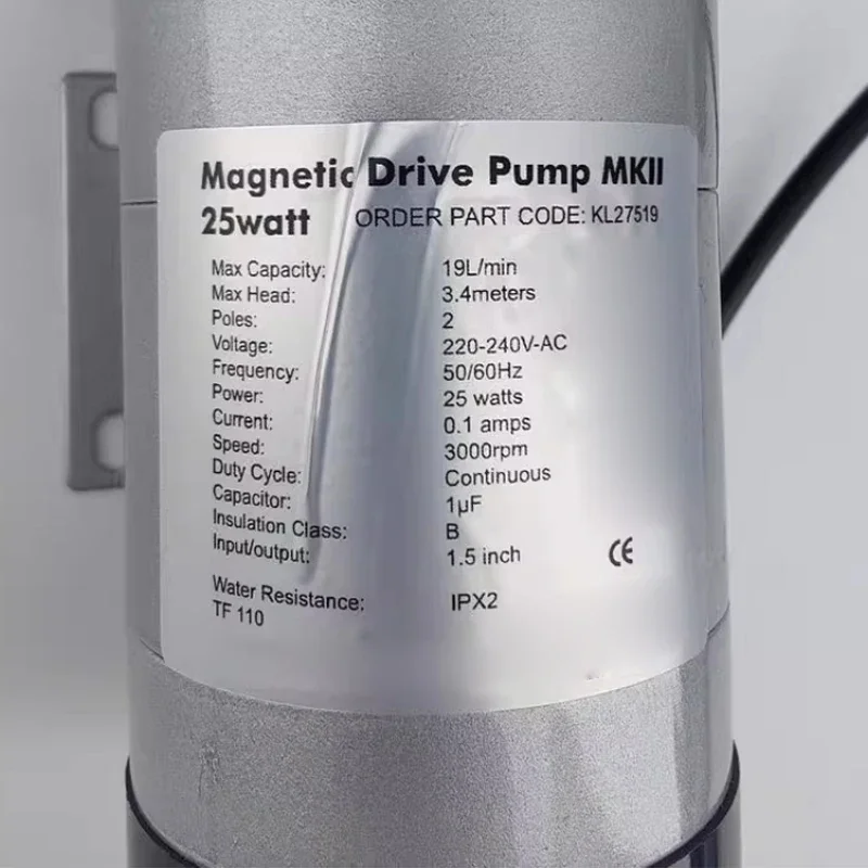 

KL27519 Quick Mount Chuck Magnetic Pump 25W 3 Inch Tri-Clover Stainless Steel Pump Electromagnetic Pump 220-240V 19L/min 3.4m