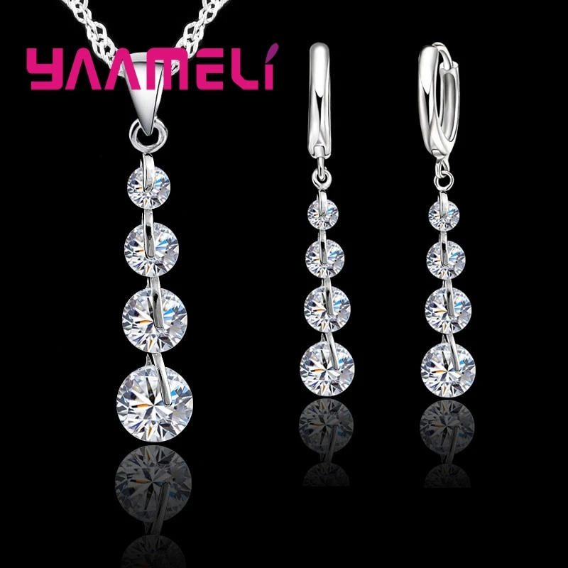 Classic Gourd Shape Zircon Pendant Necklace Earrings Set Trendy 925 Sterling Silver Jewelry Sets for Women Wedding Gift