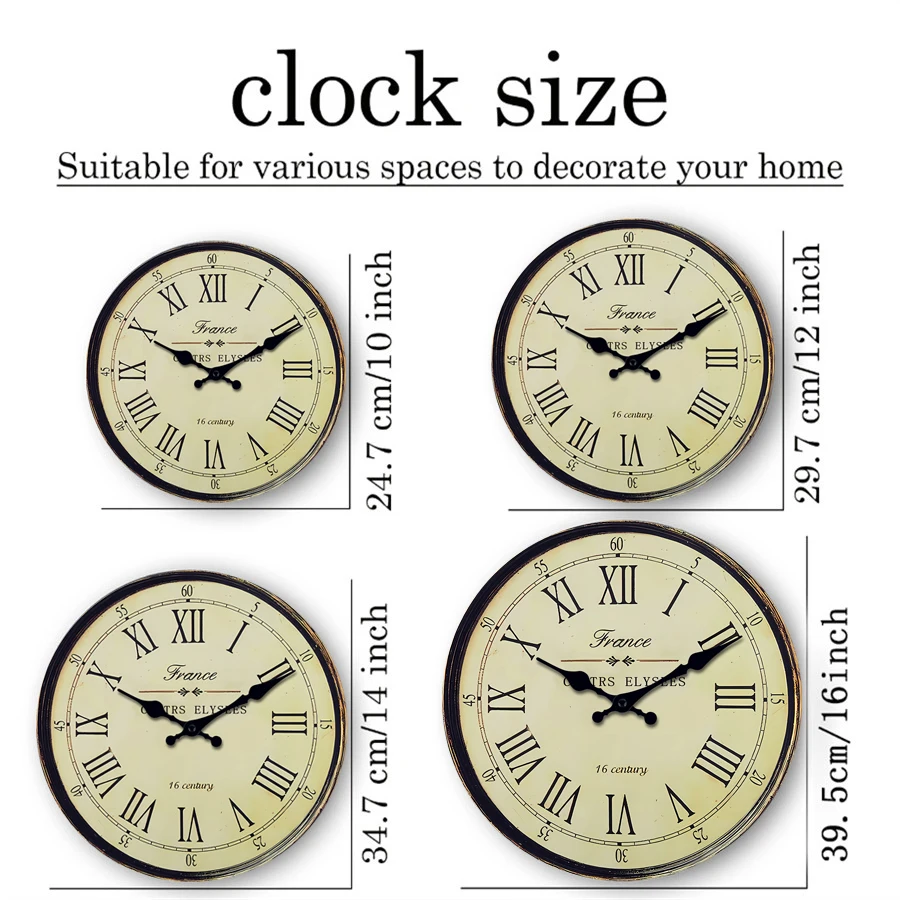 French“ 16 Century” Pattern Wooden Wall Clock Living Room Bedroom Kitchen Home Decoration Wall Clock Silent Quartz Clock Holiday Gift 11.2inch