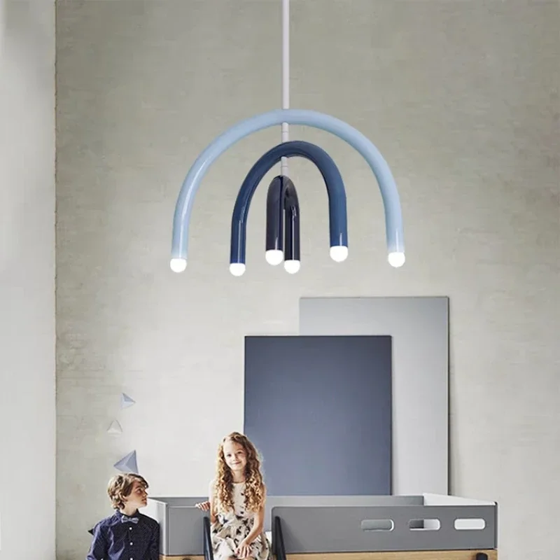 

Italy Designer Rainbow Chandelier U-shaped LED Minimalist Creamy Style Pendant Light for Children's Room and Living Room Decor