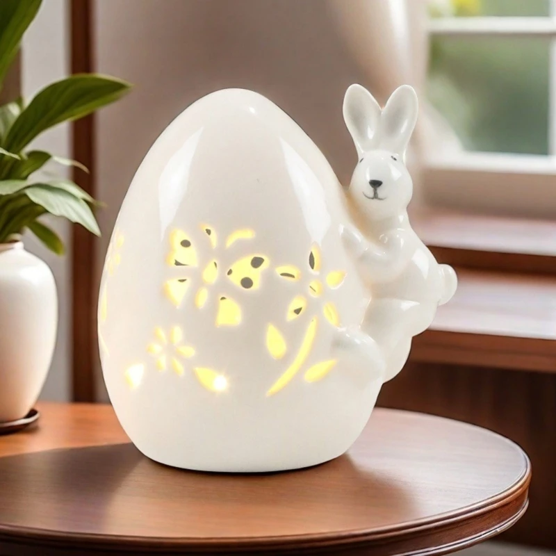 

LED Ceramic Easter Eggs Easter Rabbit Hollow Lamp Spring Decoration Night Light Party Decoration for Spring Easter