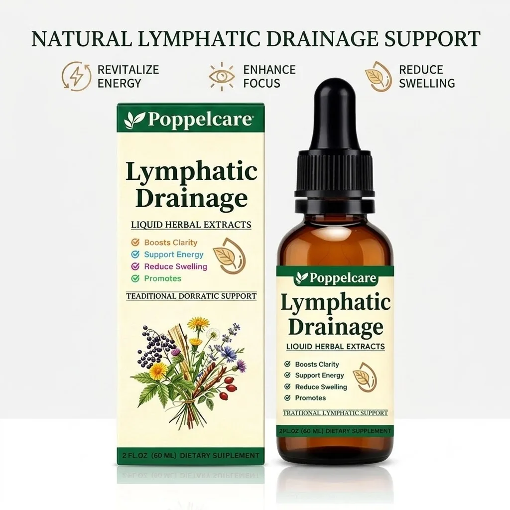 Poppelcare Lymphatic Drainage Liquid Herbal Extracts Drop Boost Energy Enhance Clarity Reduce Swelling Body Fluid Support