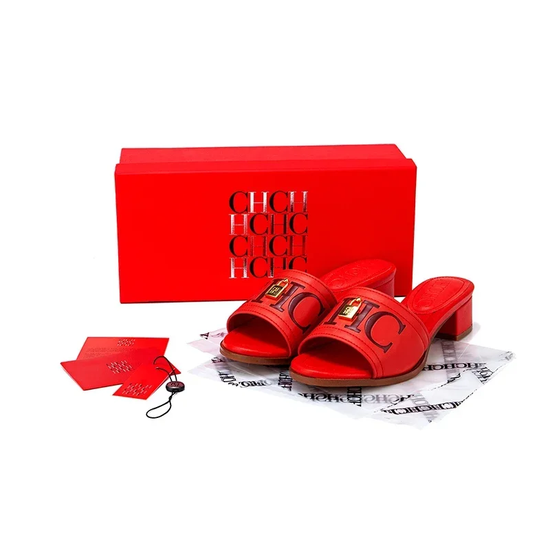 CH 2026 Elegant Women's Sandals Leather Dressy Party Evening Luxury Metal Buckle Non Slip Comfort Women Shoes Gift Box