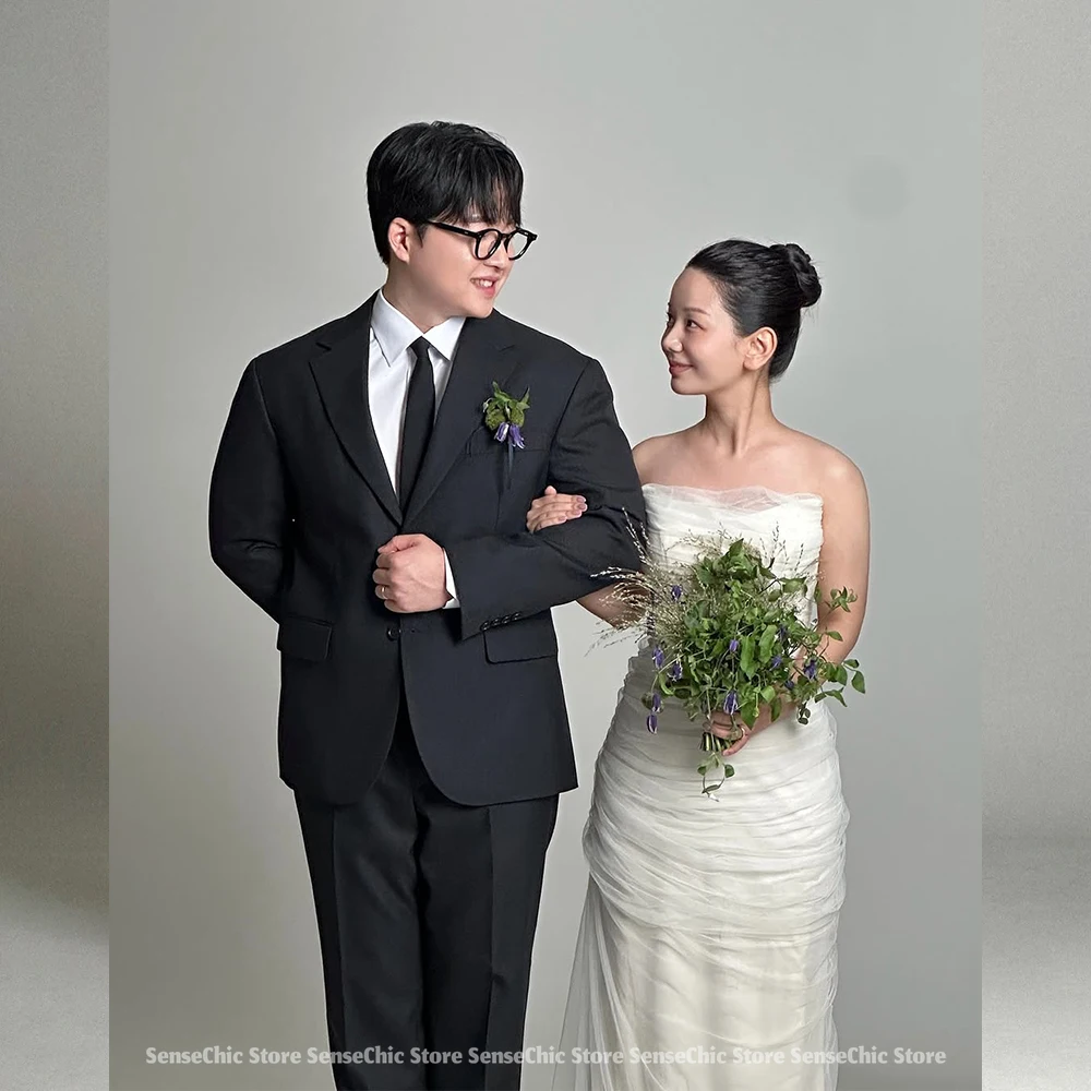 فستان الزفاف حورية البحر نمط كوريا تول بلا أكمام ألف خط حفلة كوريا صورة تبادل لاطلاق النار كوريا الزفاف فستان زي العرائس فستان مخصص