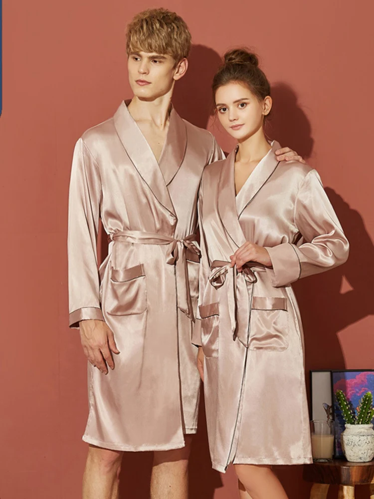 

New Sleeping Robe Thin Long Sleeve Silkworm Silk Pajama Couple's Home Clothes Bathrobe