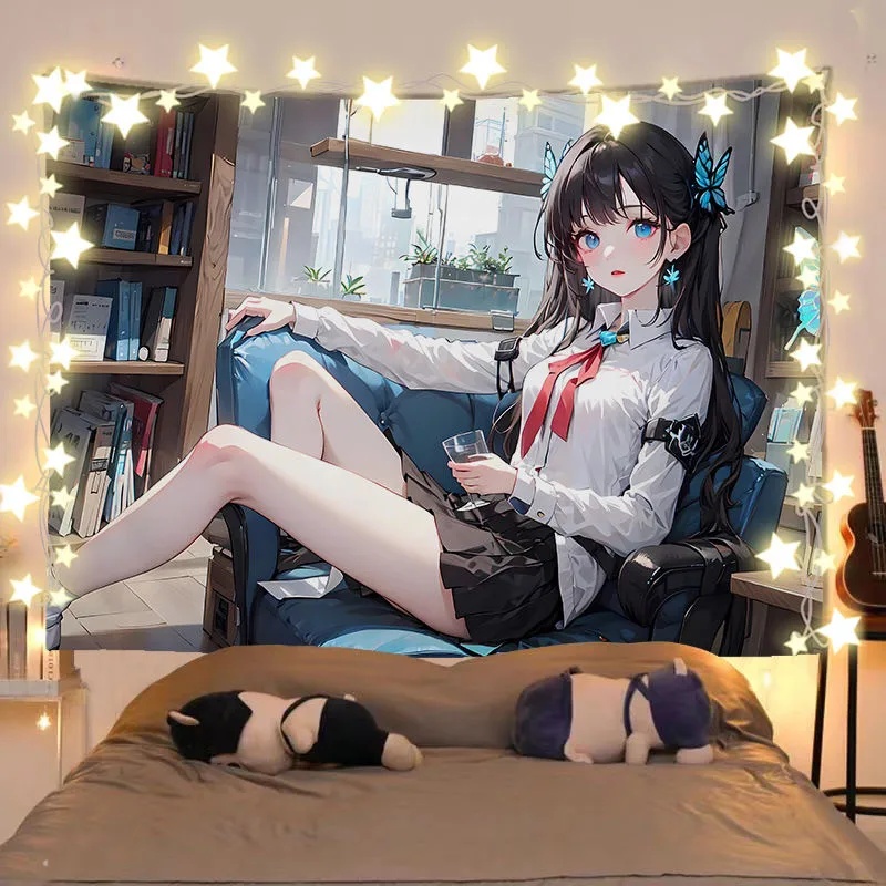 VIKAMA Fantasy Anime Elf Girls Tapestry Butterfly Hair Ornament Cartoon Wall Hanging Kawaii Otaku Bedroom Dorm Decor
