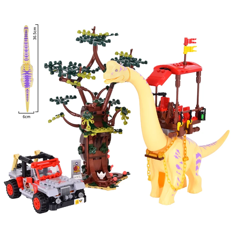 

MOC Jurassic Dinosaur World Yellow Brachiosaurus Seat Set Brick Dinosaur Park Character Toy Children's Gift