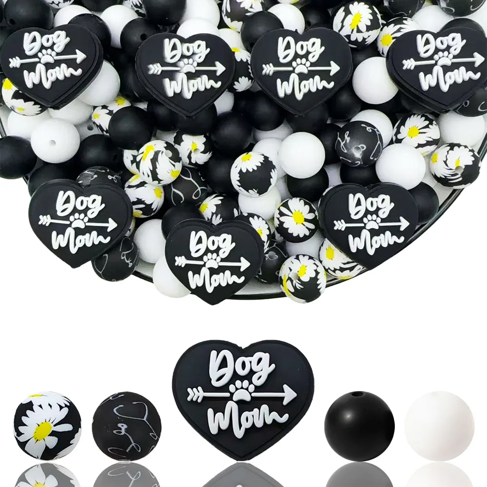 33Pcs Black Heart Dog Elements Silicone Beads Set - Suitable for DIY Keychains, Bracelets, Decorative Pens, and Pendants - Perfect as a Gift