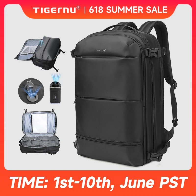 Tigernu Vacuum Compression Backpacks Men Travel Backpack Expandable USB Bag Large Capacity 17 Laptop Bags For Schoo Cabin Bags