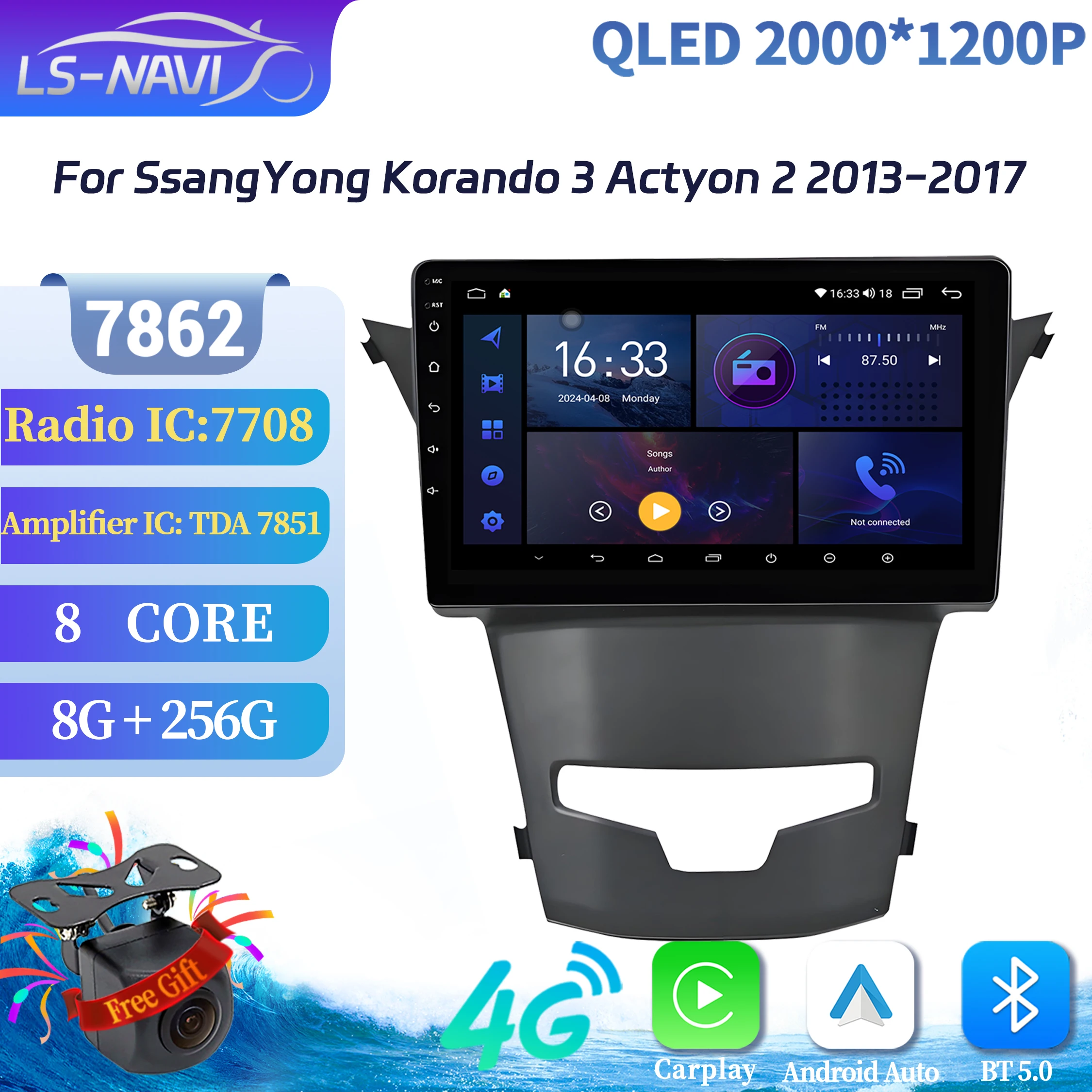 

Android 14 Car Radio For SsangYong Korando 3 Actyon 2 2013-2017 Multimedia Carplay 7862S 8G 256G Head Unit System 2K QLED Screen