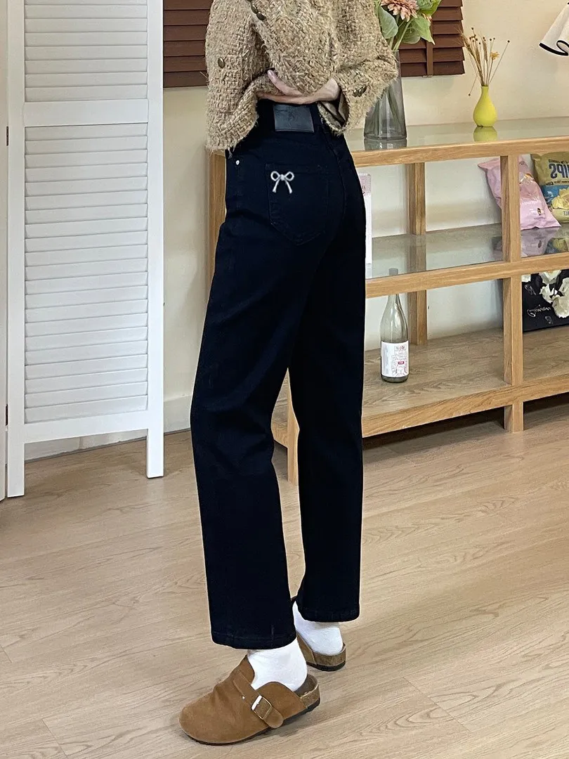 

High Waist Straight Leg Bla Jeans Women's plus Size Pear ape Slimming Trousers Trendy Nine Point ing Pants Commute Sle