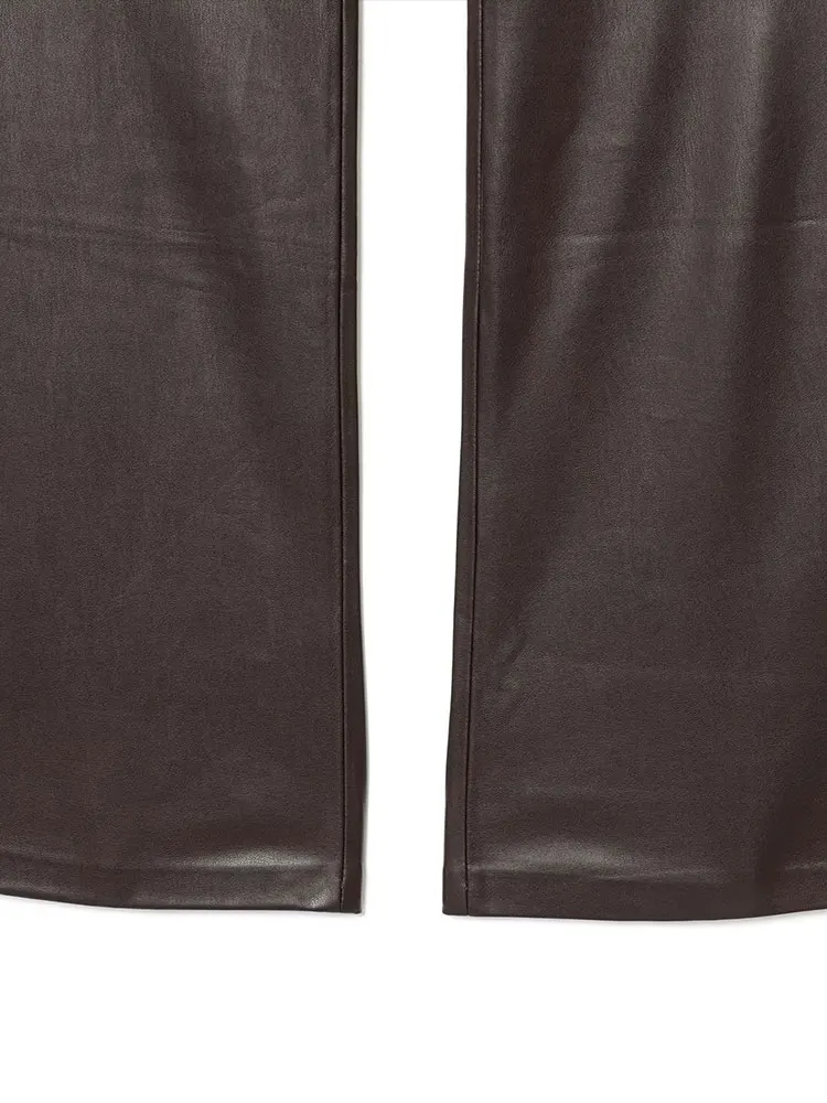 NLZGMSJ Damskie spodnie ze sztucznej skóry 2025 z wysokim stanem, zapinane na zamek, eleganckie spodnie do biura, szykowne, codzienne spodnie damskie w stylu Y2K