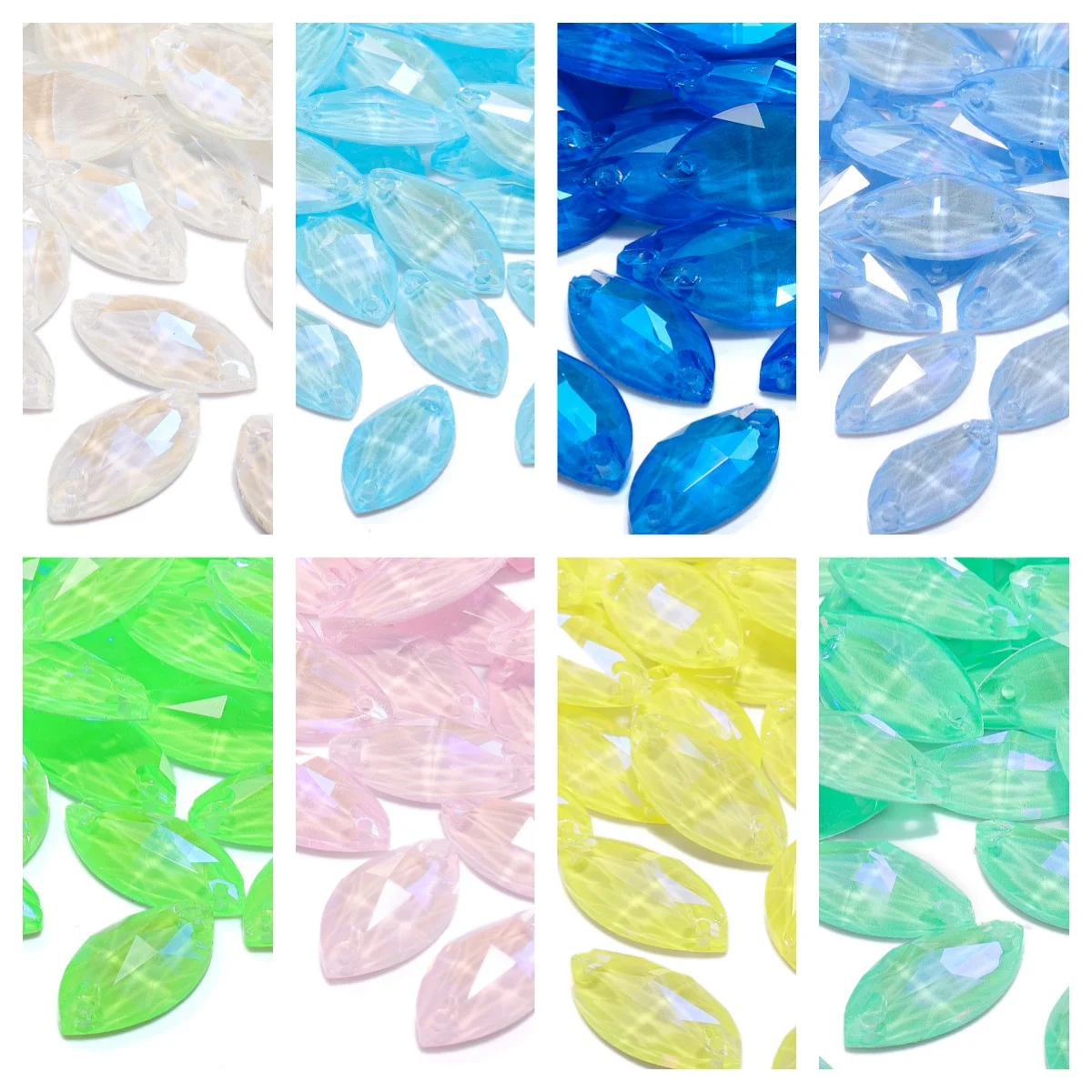 

QIIY Navette/Horse Eyes Neon Series Flatback Glass Sew On Rhinestones Crystal AB Stones for Sewing Clothes Dress Decoration