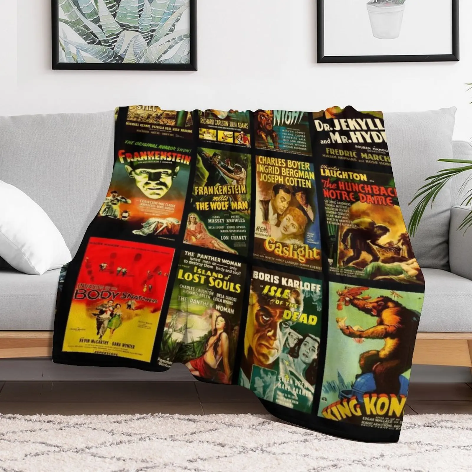 Vintage Classic Horror Monster Movie Posters Throw Blanket Hair Thin Blankets