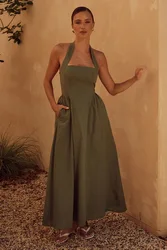 Fashion Halter Neck Long Dresses Women 2024 Summer New Sexy Backless Temperament Commuting Maxi Dress Female Streetwear Vestidos