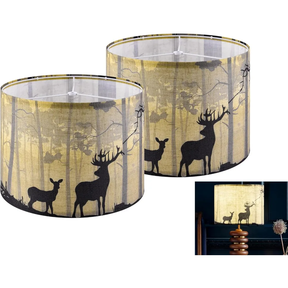 

multi-yellow deer lamp shades medium set of 2 drum, animal print lamp shade for table lamps floor lamp-13" x13" x10"(spider) na