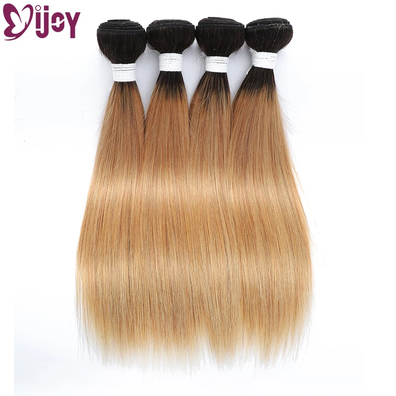 Bundel Rambut Manusia Lurus 8-26 Inci Ombre Madu Pirang Brasil Bundel Jalinan Rambut Manusia Pra-warna Ekstensi Rambut Remy IJOY