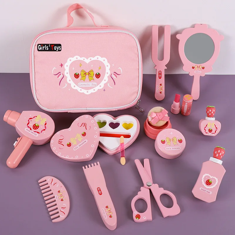 

DokiToy Wooden Children's Dresser Makeup Toy Simulation Family Girl Princess Birthday Gift Set Cosmetics New DropShipping 2023