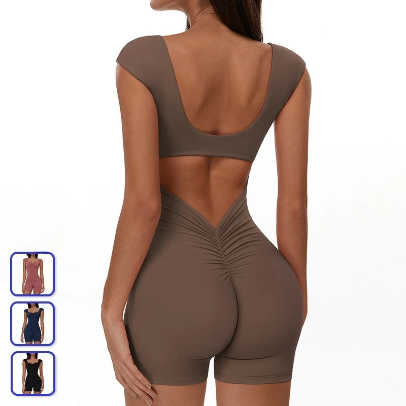 Yoga Jumpsuits Women's Tracksuit Short Sleeve One Piece Shorts Fitness Rompers Tight Tummy Bodysuit Gym Push Up Workout Playsuit