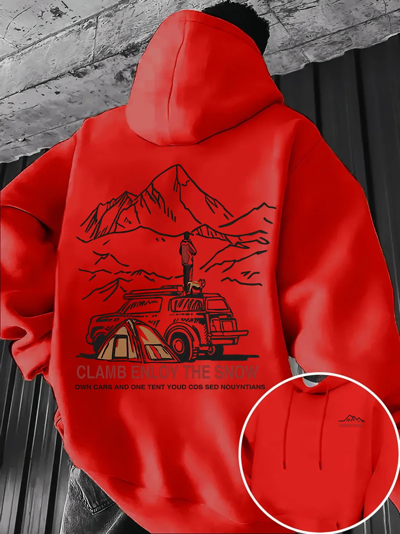 Herren-Sweatshirt - Bergsteigen, Autofahren, Camping-Print, Winter-Herbst, dickes Fleece, lockerer, lässiger Kapuzenpullover – Detail 6