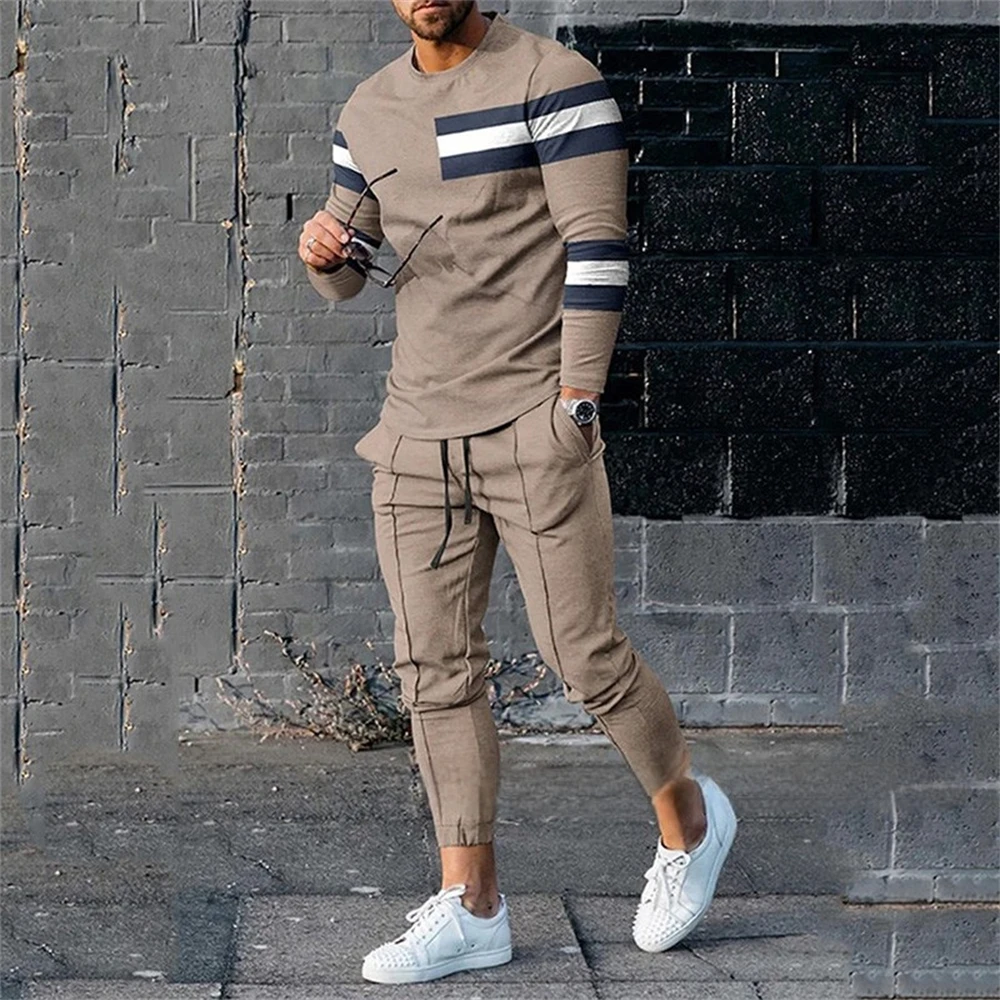 Men Vintage Tracksuit Casual Long Sleeve T-Shirt+Pants Suit two-Piece Set Man Clothing Spring And Autumn Street Sportswear