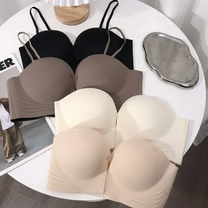 Fashion Push-up Bra Women Front Buckle Anti-sagging Hidden Button Gathered Breast Collection New Removable Shoulder Strap Bra