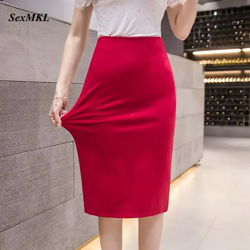 

Oversized Pencil Skirts Womens 2024 Elastic Casual High Waist Sexy Office Ladies Black Red Jupe Femme Bodycon Skirt Women