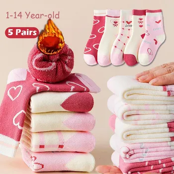 Calzini invernali per ragazze 5 paia Calzini in cotone spesso rosa principessa colore carino per bambini Calzini invernali caldi per bambini