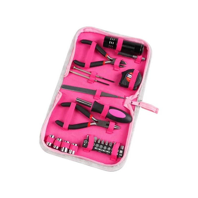 24-Hour Delivery 23Pcs Household Repair Tool Kit, Multifunctional Pink Home Hand Tool Set, Portable Women Repair Tool For DIY Ho