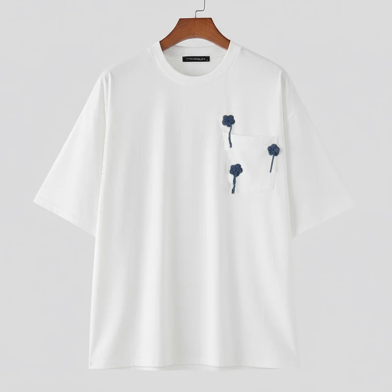 

INCERUN Мужская футболка с цветочным декором и круглым вырезом с коротким рукавом, повседневная мужская одежда, уличная одежда, летняя мода, мужские футболки для отдыха