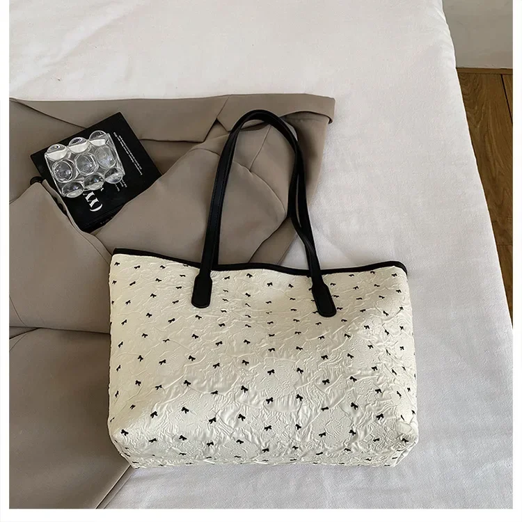 Sommerliche, farbenfrohe Tragetasche mit Schleife für Damen, große Kapazität, trendige, vielseitige Hand- und Schultertasche, ideal für Pendler, Alltag und Freizeit. – Detail 15