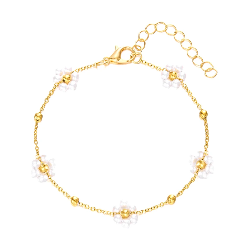 Sweet Fresh Crystal Pearl Flower Bracelets Simple Fashion Elegant Choker Necklace For Women Light Luxury Wrist Chain Jewelry image 6