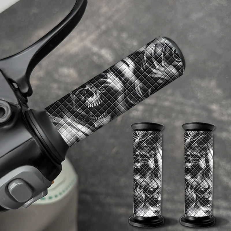 2PCS Skull Motorcycle Grip Sticker with Diamond Pattern Waterproof  Anti Slip Stickers for Modified Electric Bicycles Scooter