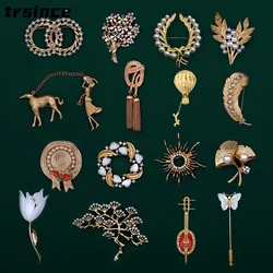 Vintage Creative Palace Baroque Plant Pearls Pin Brooches Tree Leaf Flower Brooch for Women Man Party Accessories Jewelry Gift