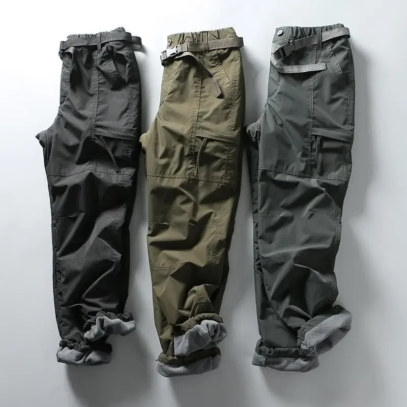 Waterproof Outdoor Fleece Soft Shell Pants Man Straight Slacks Multi-pocket Cargo Pants Men Winter Army Tactical Pantalon Homme