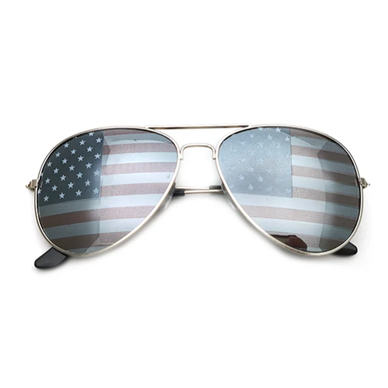 USA National Flag Sunglasses Men American Mirror Novelty Metal Frame Aviator Glasses Prom Party Independence Day Eyewear