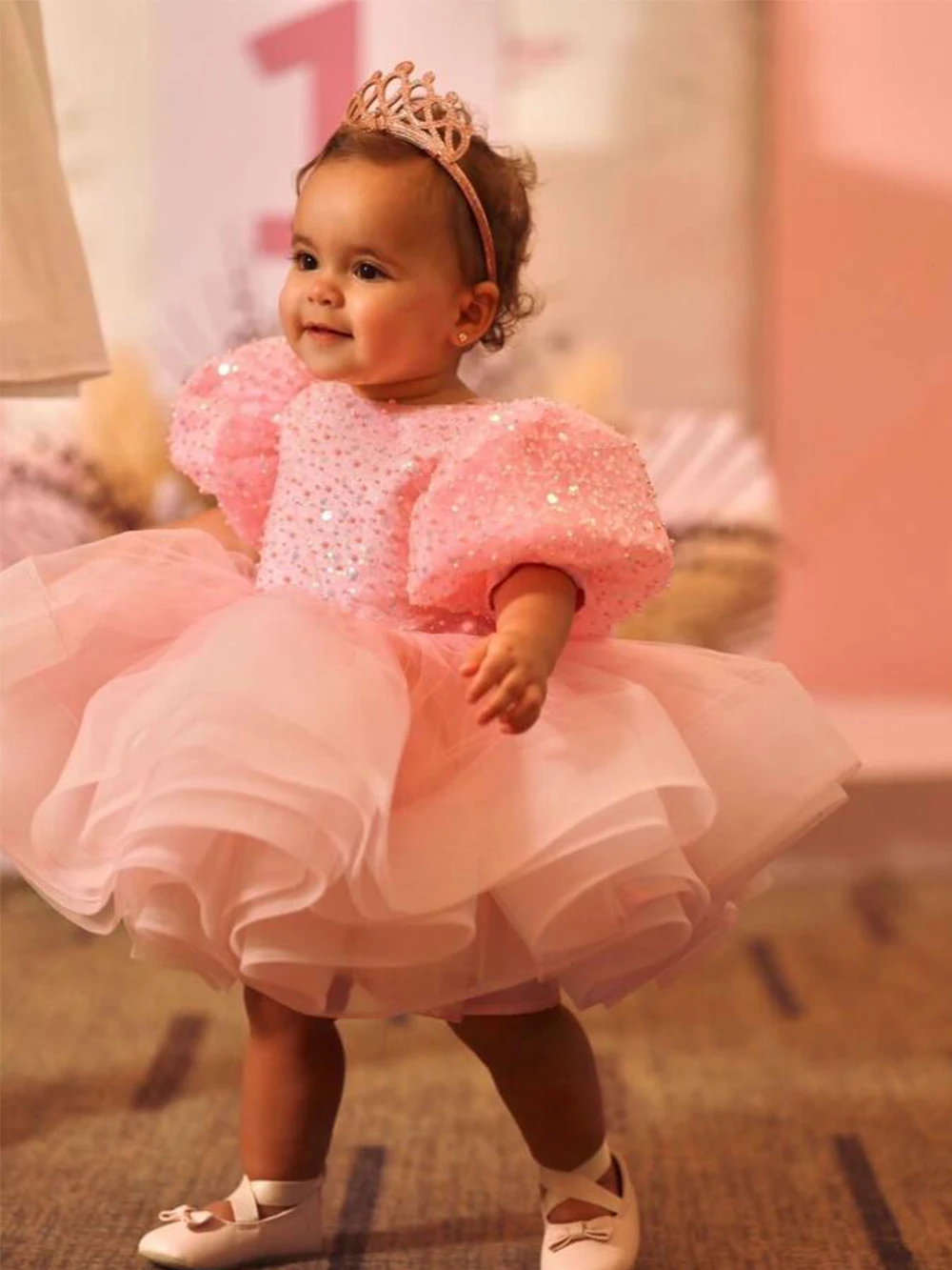 Vestido de ceremonia con cierre de botón trasero para niña, vestido de fiesta de lujo para cumpleaños