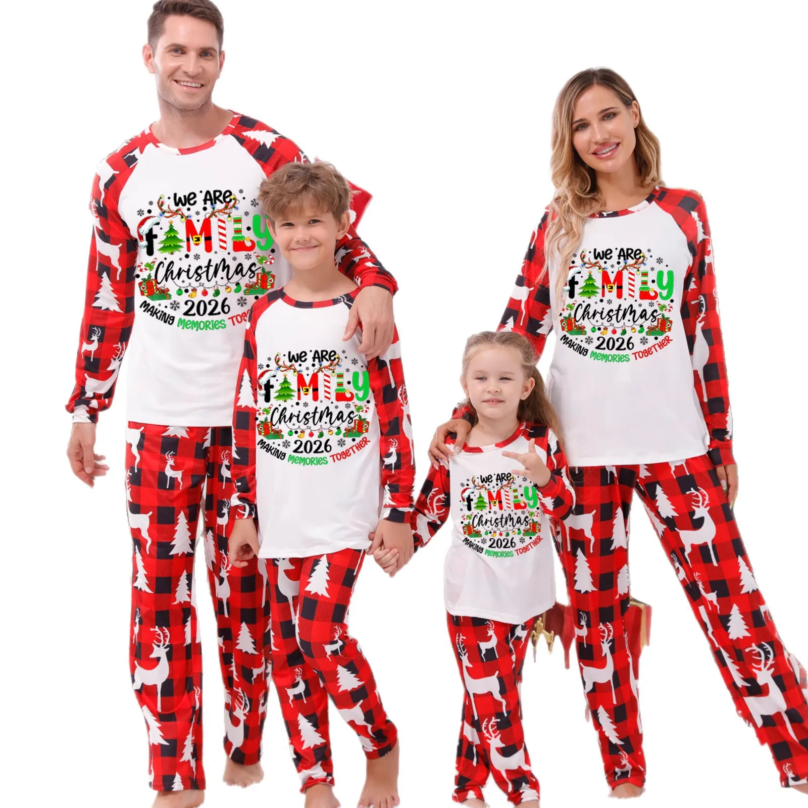 Treen Reindeer Print Christmas Matching Pajamas Set Cute Loose Sleepwear Mother Father Kids Clothing Sets Xmas Family Look Pjs