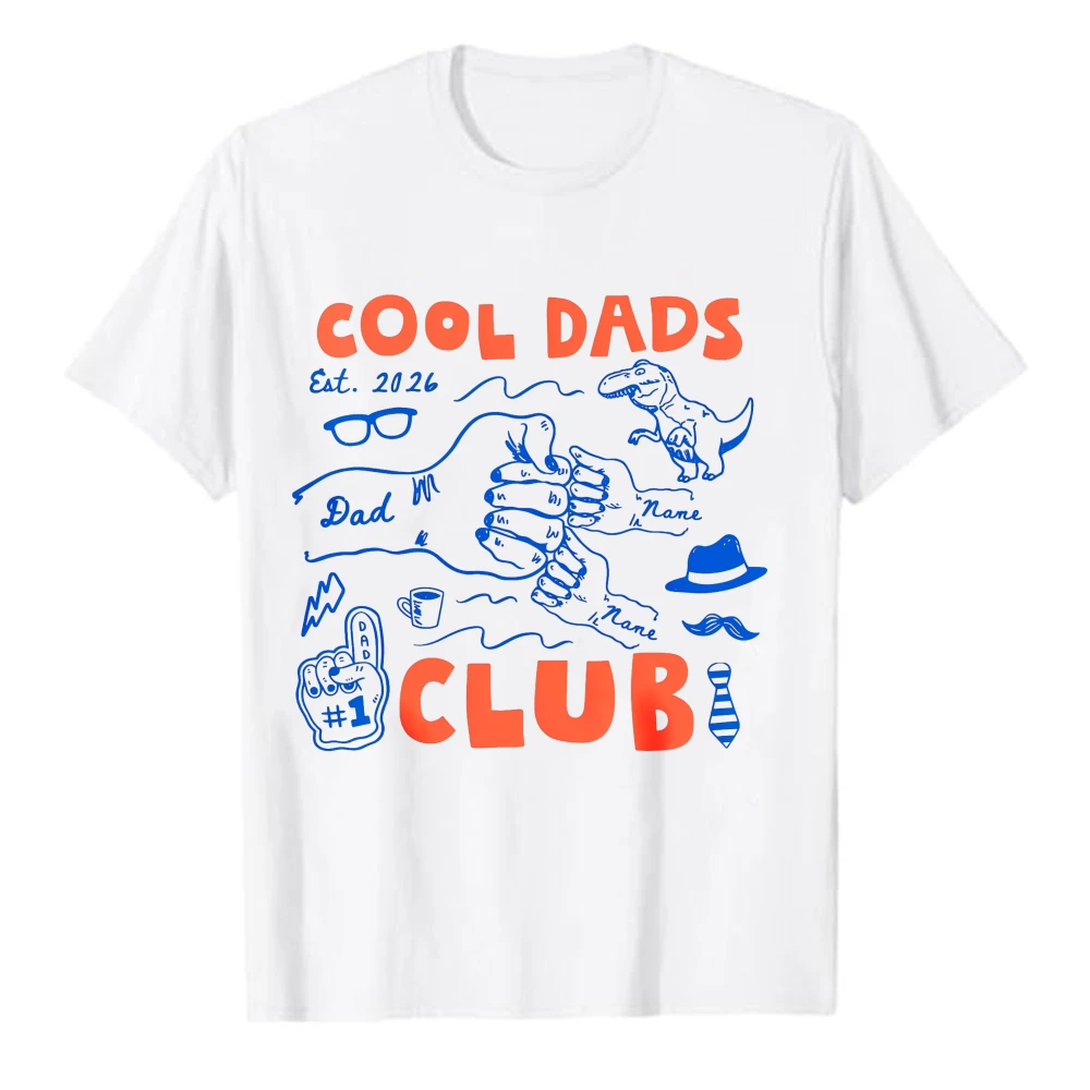 Customizable Shirt :Cool Dads Club Custom Name Fist Bump Doodle Print T-Shirt Unisex Father’s Day Dad Crew Neck White Casual Tee