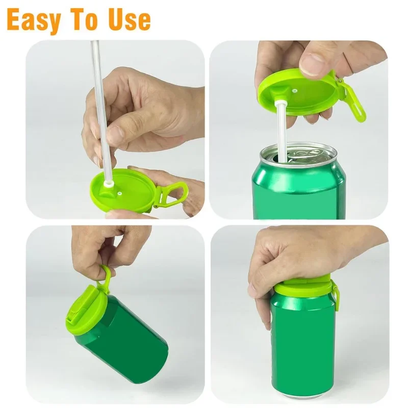 1pcs Soda Can Lids Cover With 2 Straws Reusable Soda Can Lid Portable Canned Beverages Juice Beer Straw Cap For Home Picnic image 5
