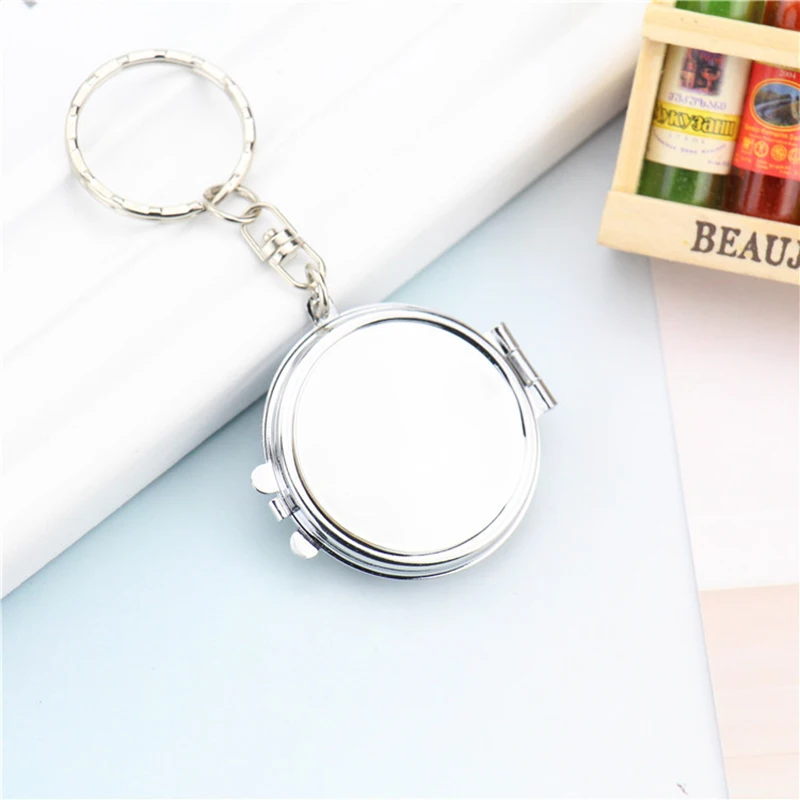 JOPocket-Mini Clé de Maquillage Compacte Portable, Miroir Rond en Forme de Cœur, Ovale, Carré, Double Face, Miroir Cosmétique, Porte-clés en Métal