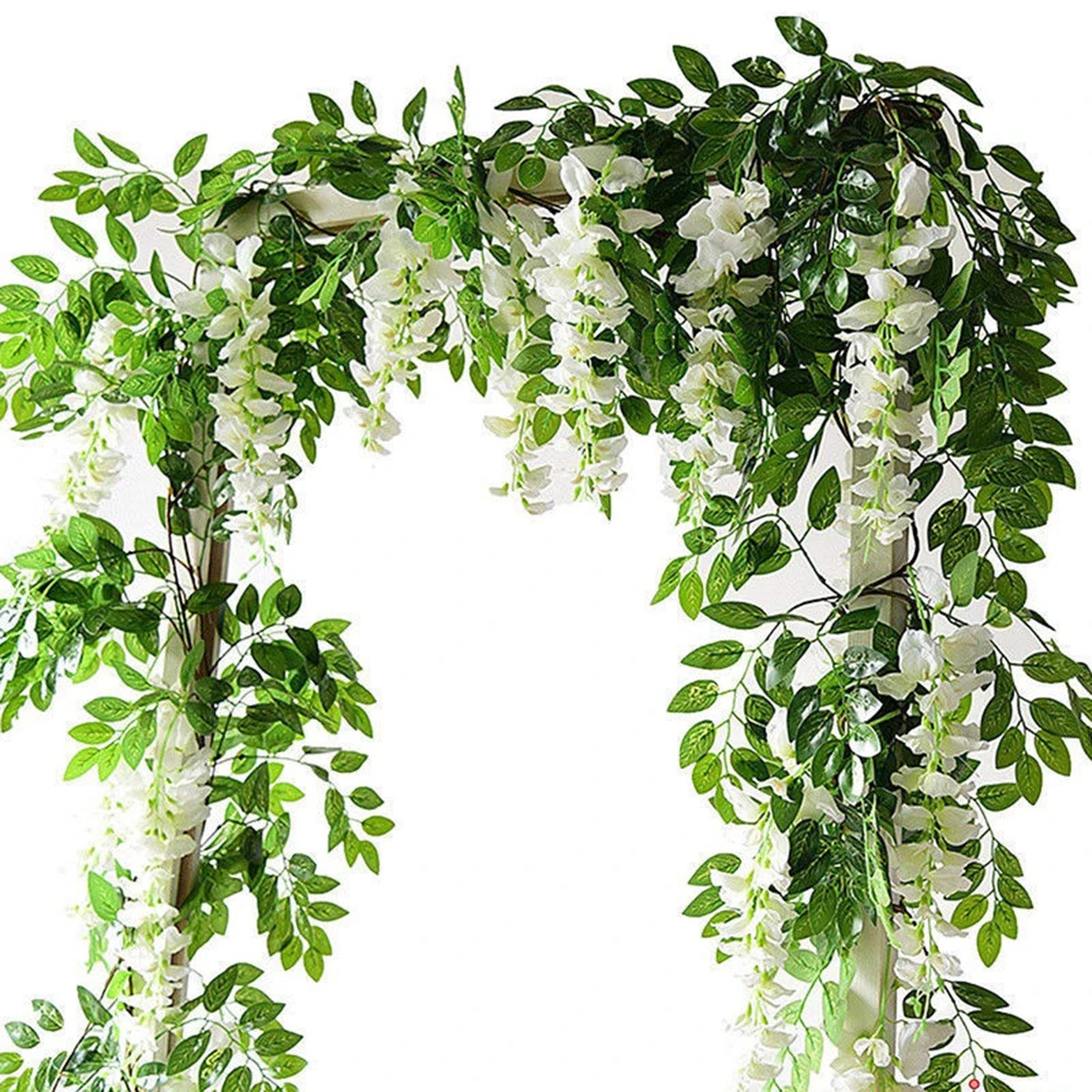 Artificial Silver Flower Wreath Guirlanda, Wisteria Blossom, Decoração de Casa, Arco do Casamento, Decoração Floral, 7ft, 2pcs