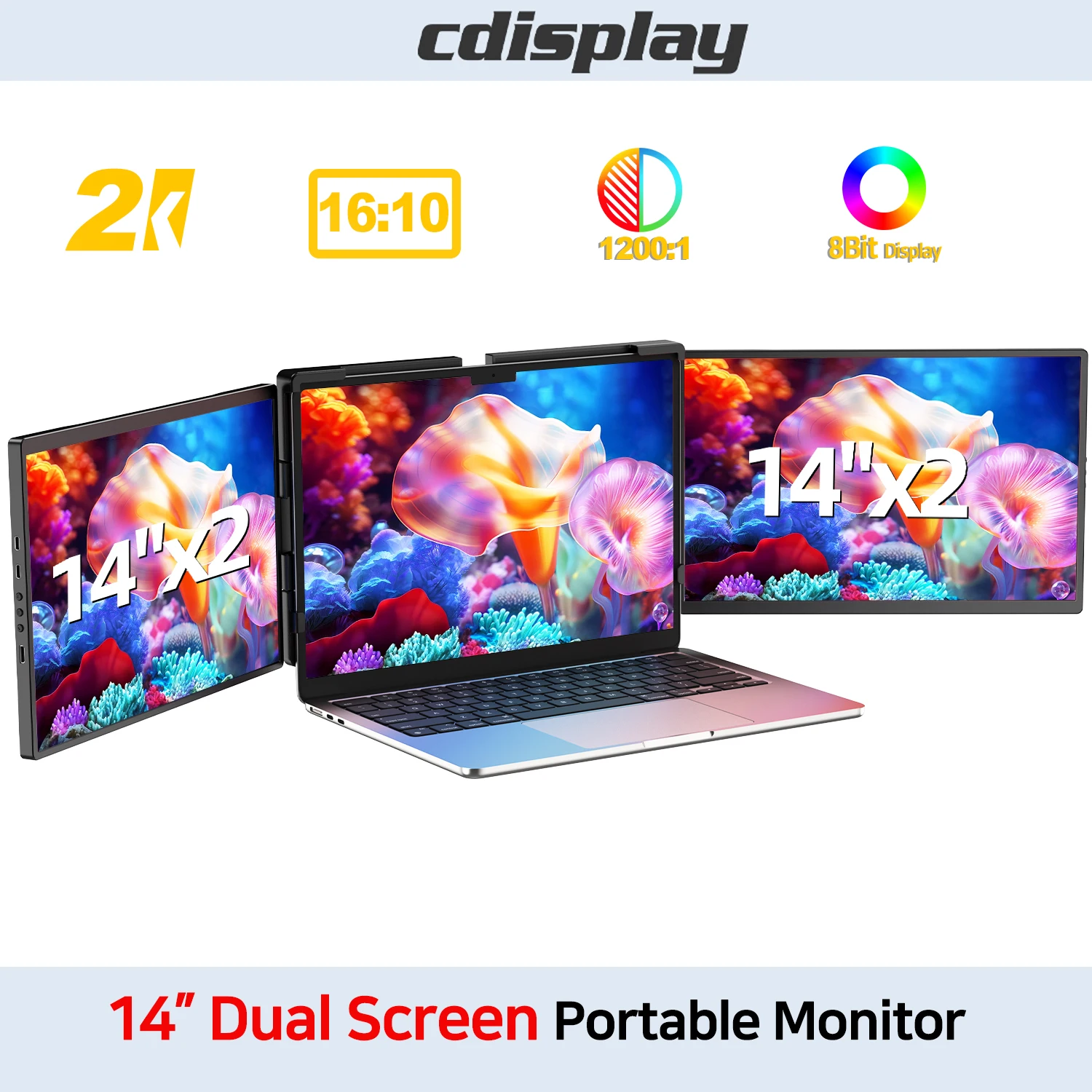 

Портативный монитор Cdisplay, 14 дюймов, два экрана, 60 Гц, левый/правый Внешний дисплей, 16:10 дюймов, для ПК, ноутбука, телефона, Xbox Switch PS4/5