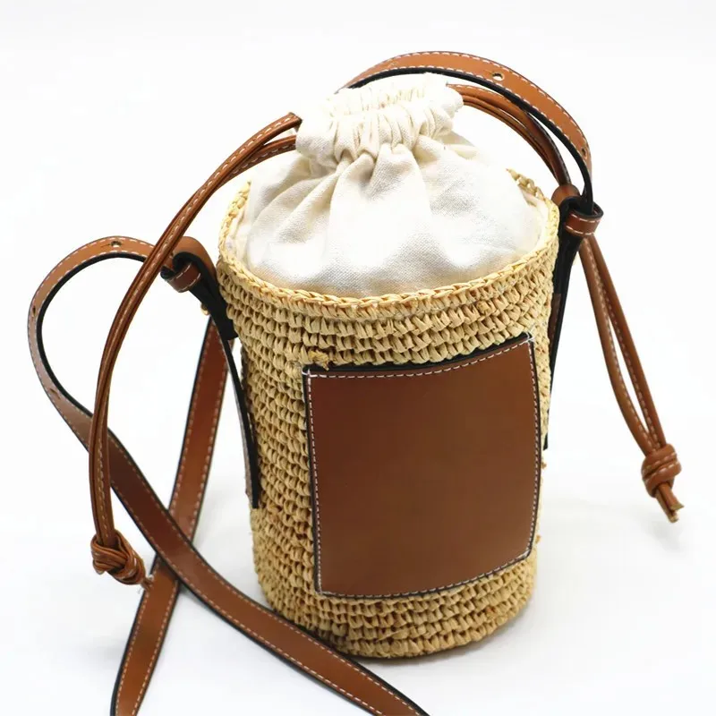 Designer Brands Straw Bucket Bag Rope Woven Women Shoulder Crossbody Bags Rattan Summer Beach Handbags Round Bag