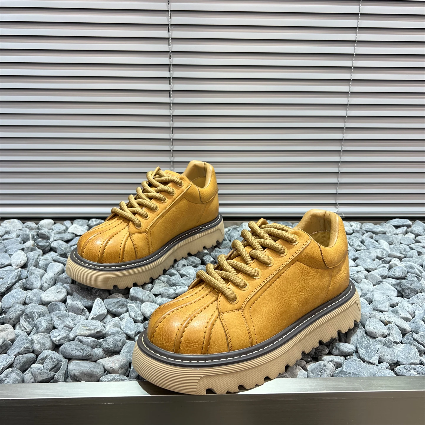 Botas de hombre Retro Fce Forrado Trabajo oes Low Help ell Head Heightening Casual oes Coreano Sle Punta redonda Color