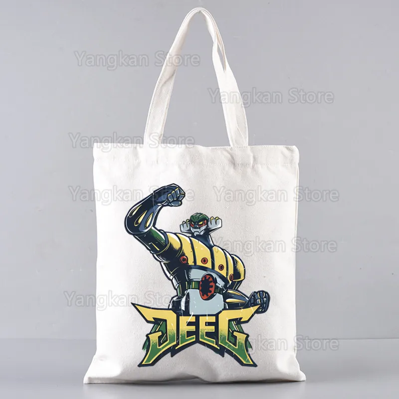 80年代のメカアニメ「コテツ・ジーグ・ザ・アベンジャー・スティール・ジーグ」ロボット漫画レディースハンドバッグ布製キャンバストートバッグショッピング旅行女性エコバッグ