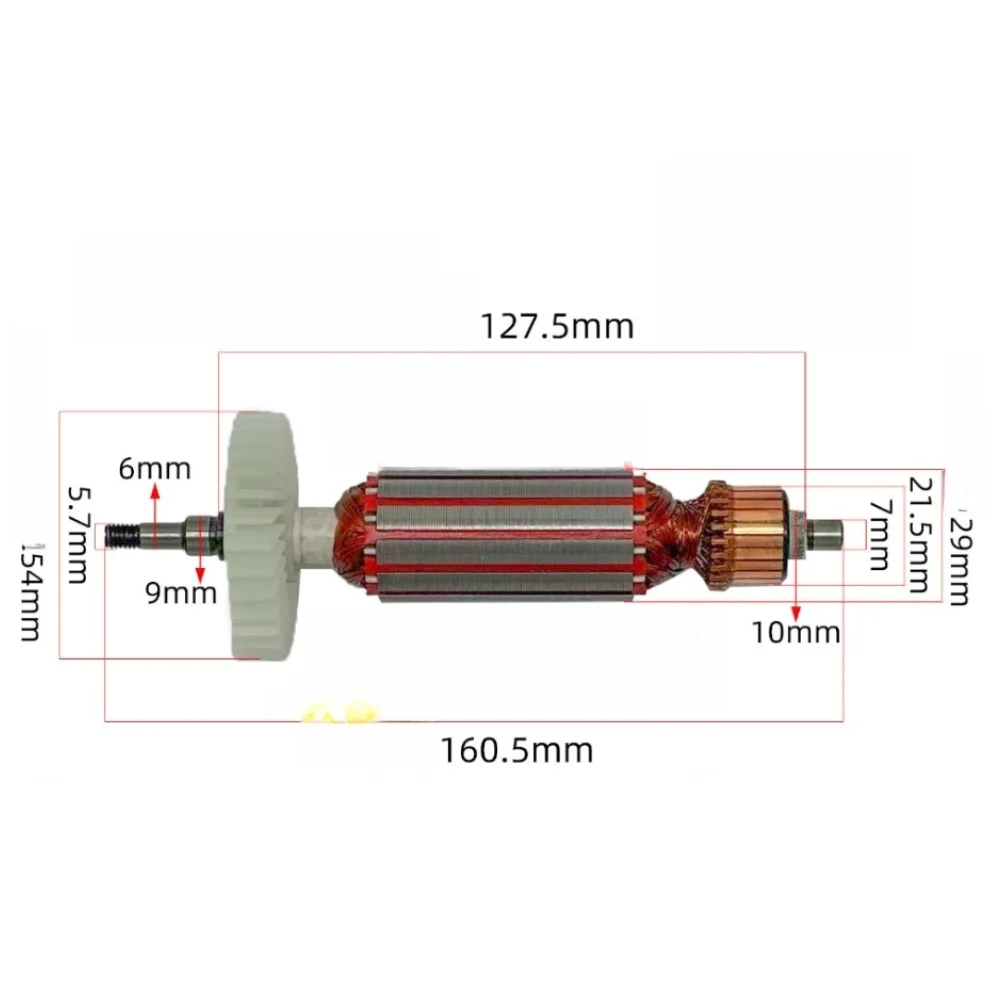 Angle Grinder-Rotor With 6292 And 607 Bearings Carbon Brushes 160.5mm/6.31in-Rotor Power Tools Replacement Accessories
