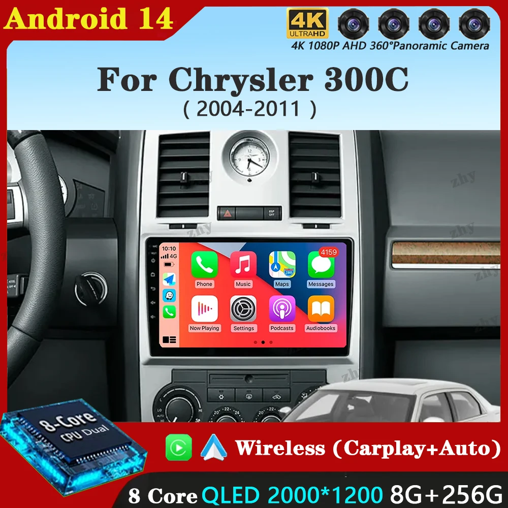 

Android 14 Carplay Auto для Chrysler 300C Aspen 2004 2005 2006 2007 2008 Автомобильный радиоприемник Мультимедийный видеоплеер Навигация GPS WIFI