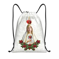 Custom Our Lady Of Fatima Virgin Mary Drawstring Backpack Bags Lightweight Portugal Rosary Catholic Gym Sports Sackpack Sacks