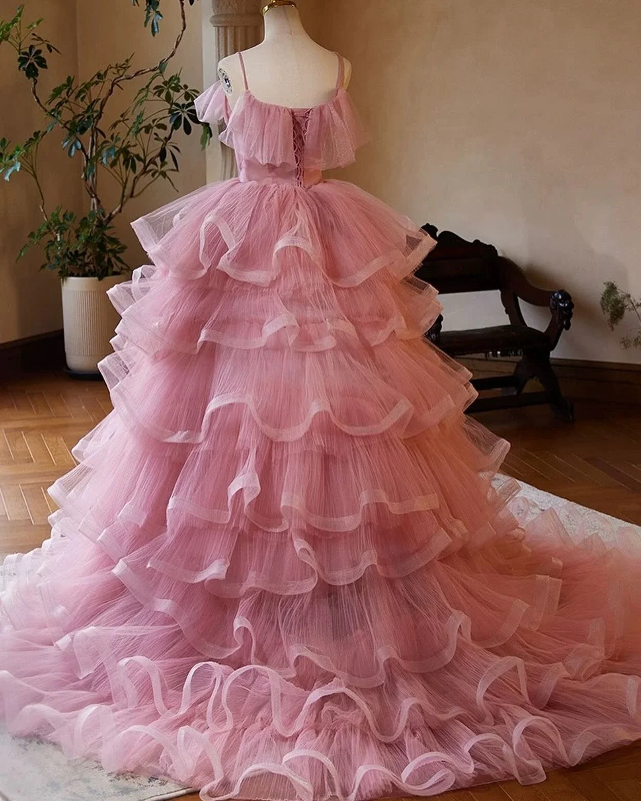 Elegante blush rosa uma linha babados tule vestidos de baile novos vestidos sweettier sobre camada vestido fofo em camadas babados robe